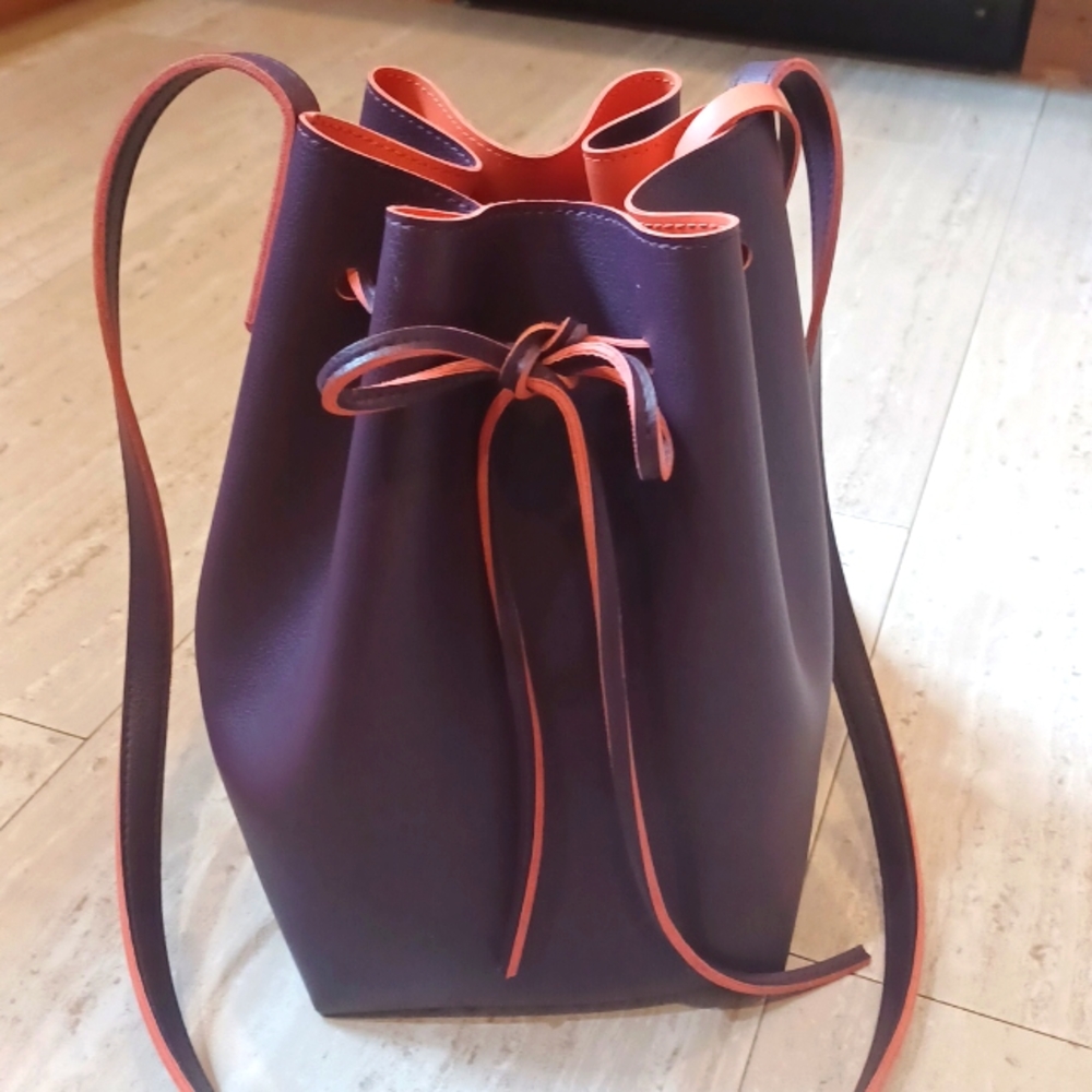 Eggplant Purple Drawstring Crossbody Bucket Bag